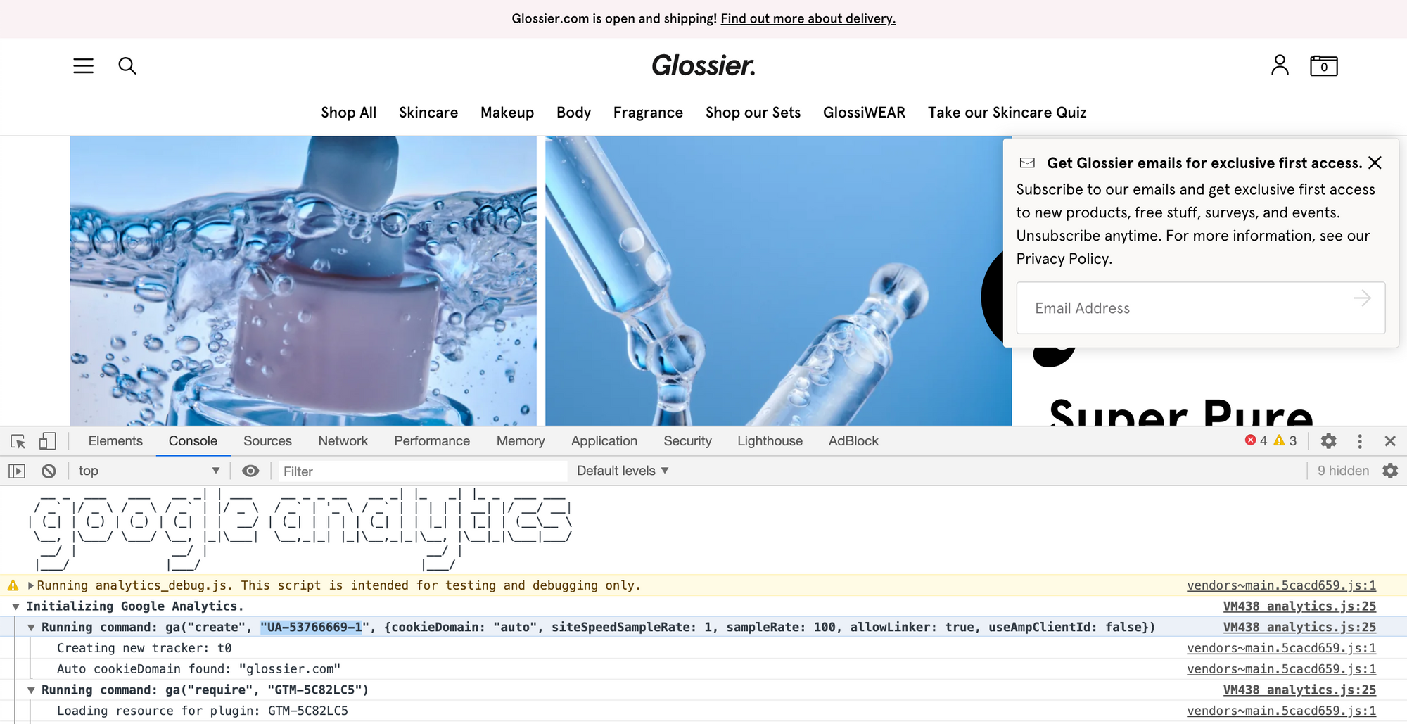 The Google Analytics tracking ID for glossier.com