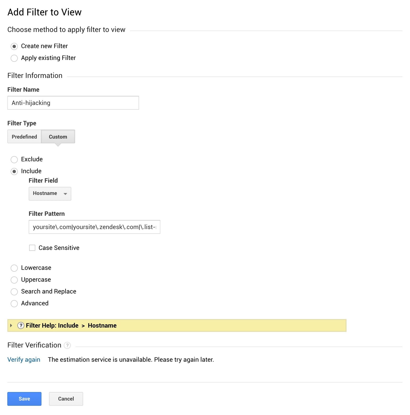 Example Google Analytics anti-hijacking filter