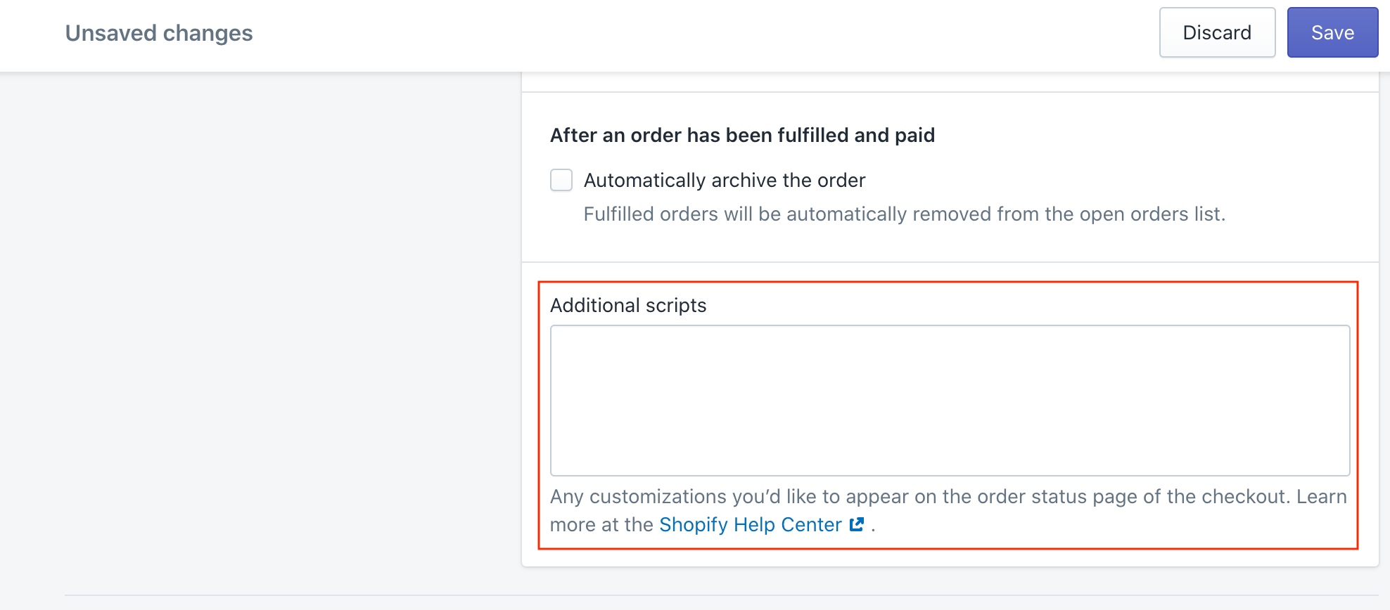 Add conversion scripts / pixels in the Shopify Admin panel